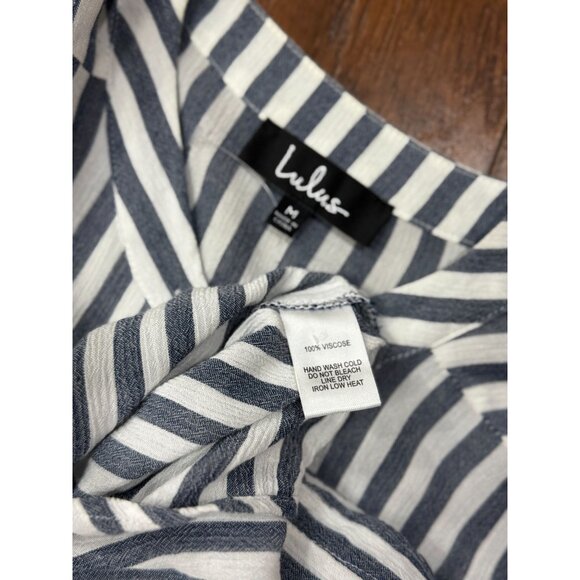 NEW Lulus Womens M Blue White Vertical Stripe Button-Up Tie Front Tunic Top Chic - Picture 10 of 10